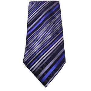 Brioni Mens Silk Cotton Blend Diagonal Striped Tie Blue Grey Black Made in Italy